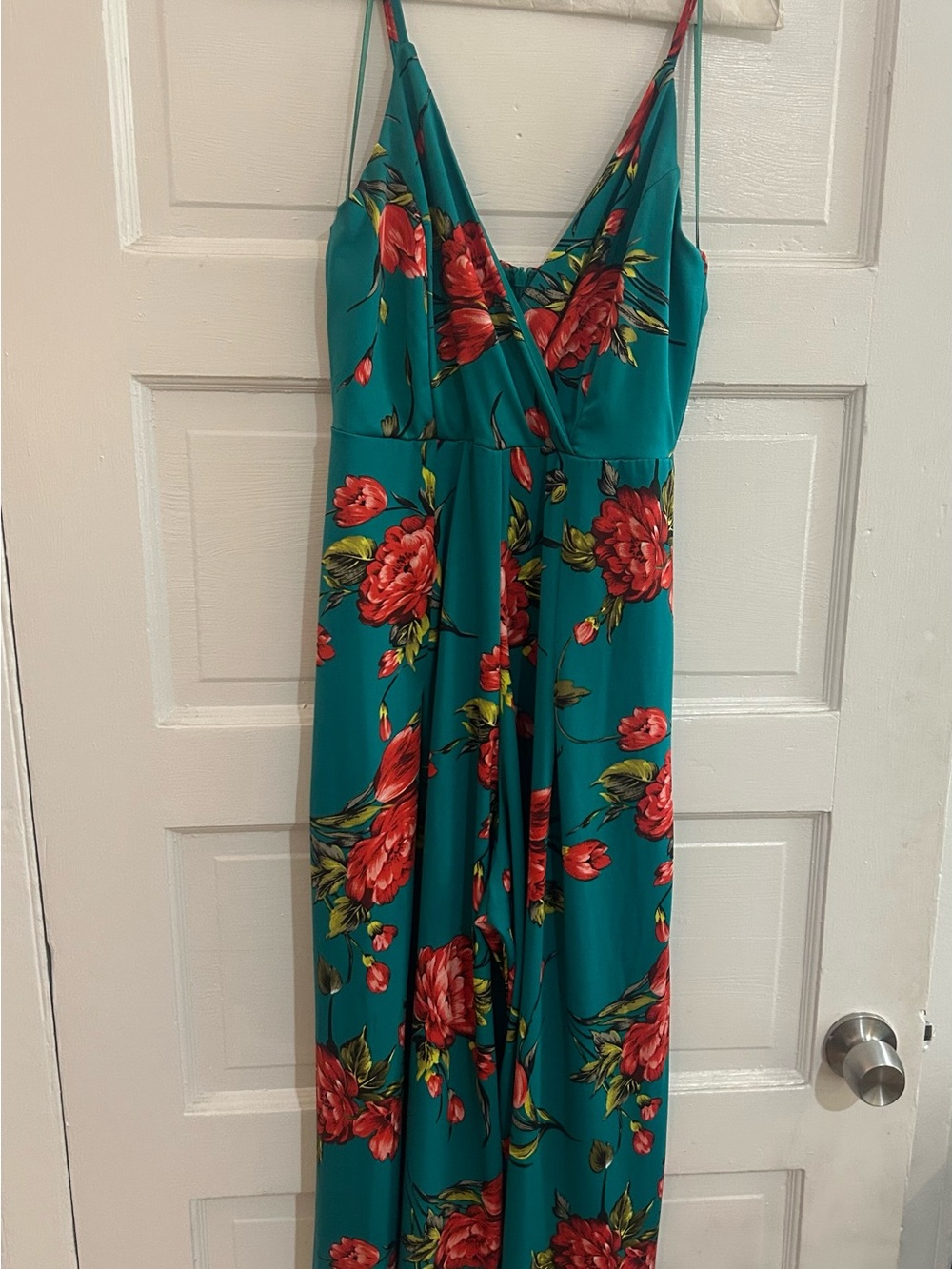 Primark Teal Jumpsuit with Red Floral Print